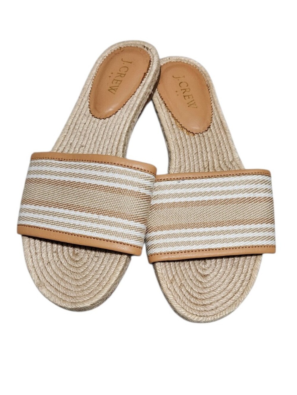 J. Crew Beige Stripe Fabric Slide Sandals